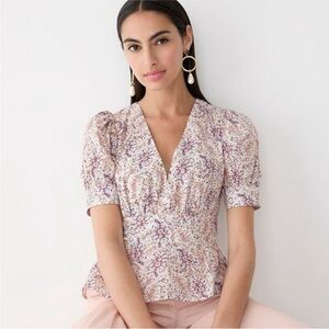 J. Crew Puff-sleeve V-neck top in Ratti® paisley garden